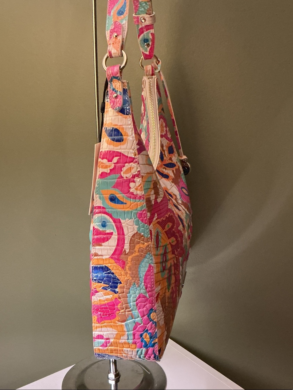 Brahmin NWT Tabitha Wanderlight Melbourne Croc Embossed Leather Shoulder Bag - Picture 3 of 8
